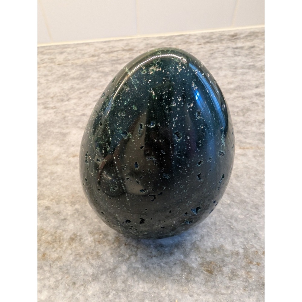 Large Polished Green Serpentine Stone Egg Sculpture Natural Stone Paperweight 4"